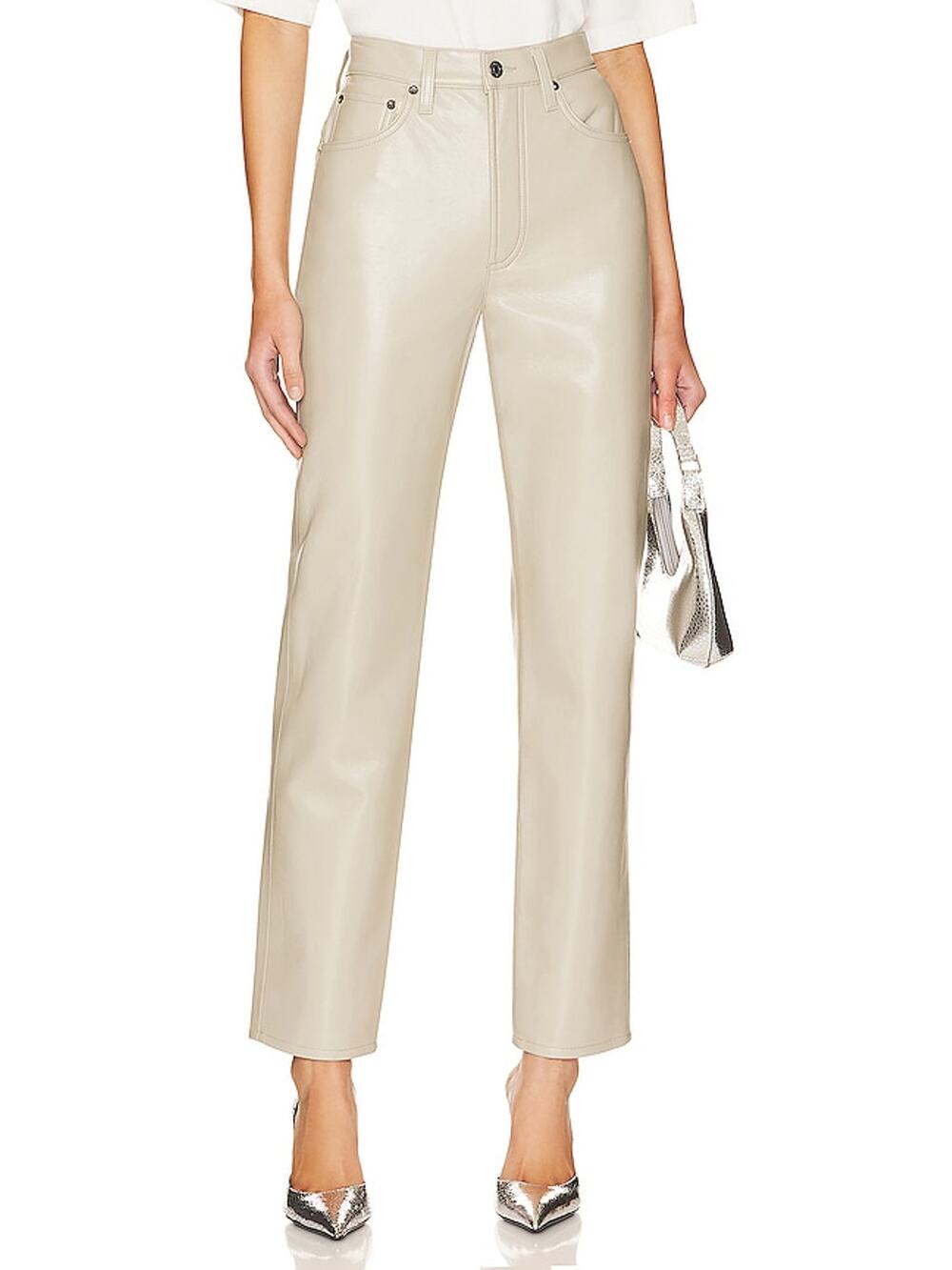 Agolde Sleek Beige Recycled Leather 90s Pinch Waist Pants Size 25